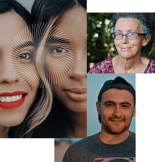 A collage of 3 pictures reflecting the diversity of people impacted by sexual and intimate partner violence. Two young women, one Hispanic and the other Black posing together. An older, White female in front of a tree. A young, Hispanic man outdoors.