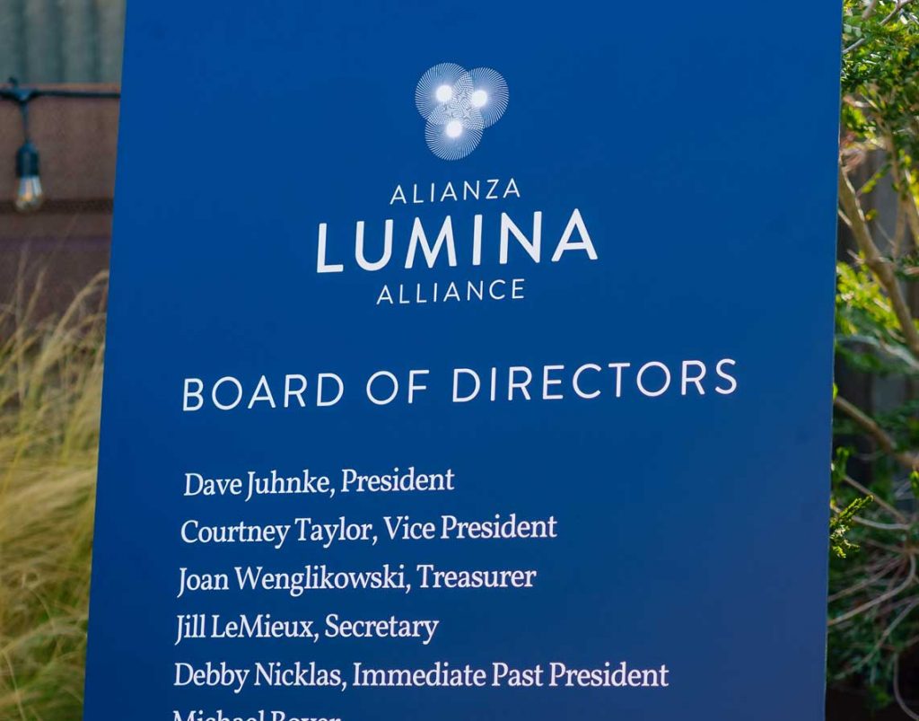 A poster of Lumina Alliance's Board of Directors Members listed below.